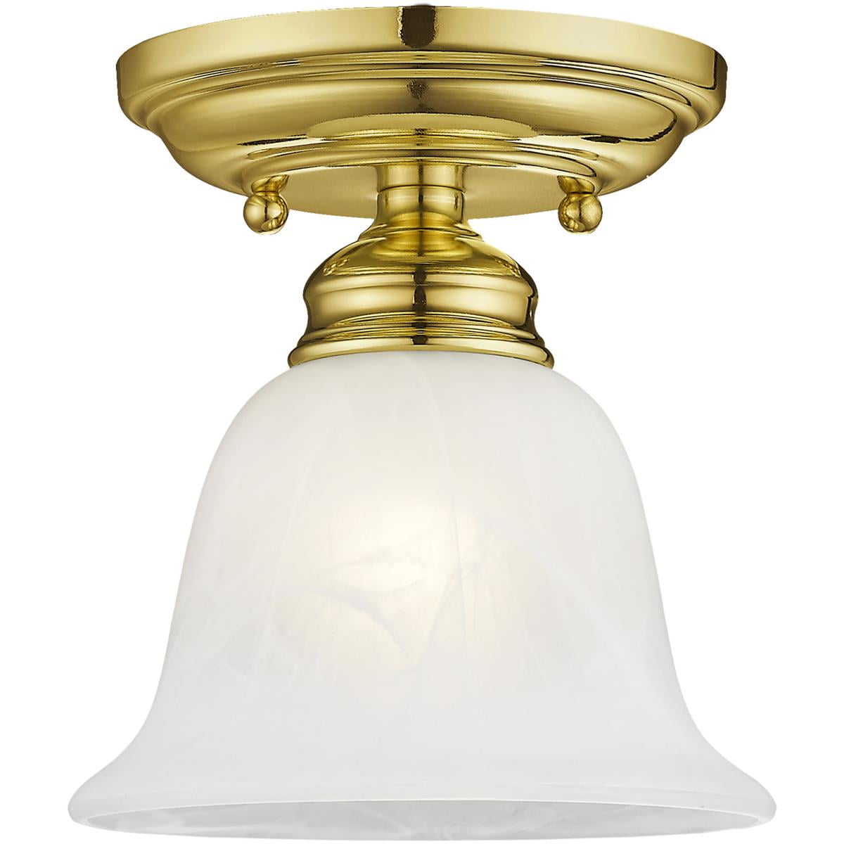 1 Light Polished Brass Ceiling Light fixture with White Alabaster Glass Shade