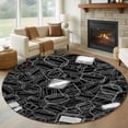 thumbnail image 2 of Black White Postmarks Round Area Rugs Collection 5', Modern Abstract Lines Motifs Non Slip Indoor Circular Throw Runner Rug Floor Mat Carpet for Living Room Dining Table Bedroom Nursery, 2 of 9