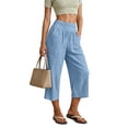 thumbnail image 5 of Erwazi Capri Pants for Women Cotton Blend High Elastic Waist Casual Lightweight Loose Fit Daily Wear Going Out Capris, 5 of 9