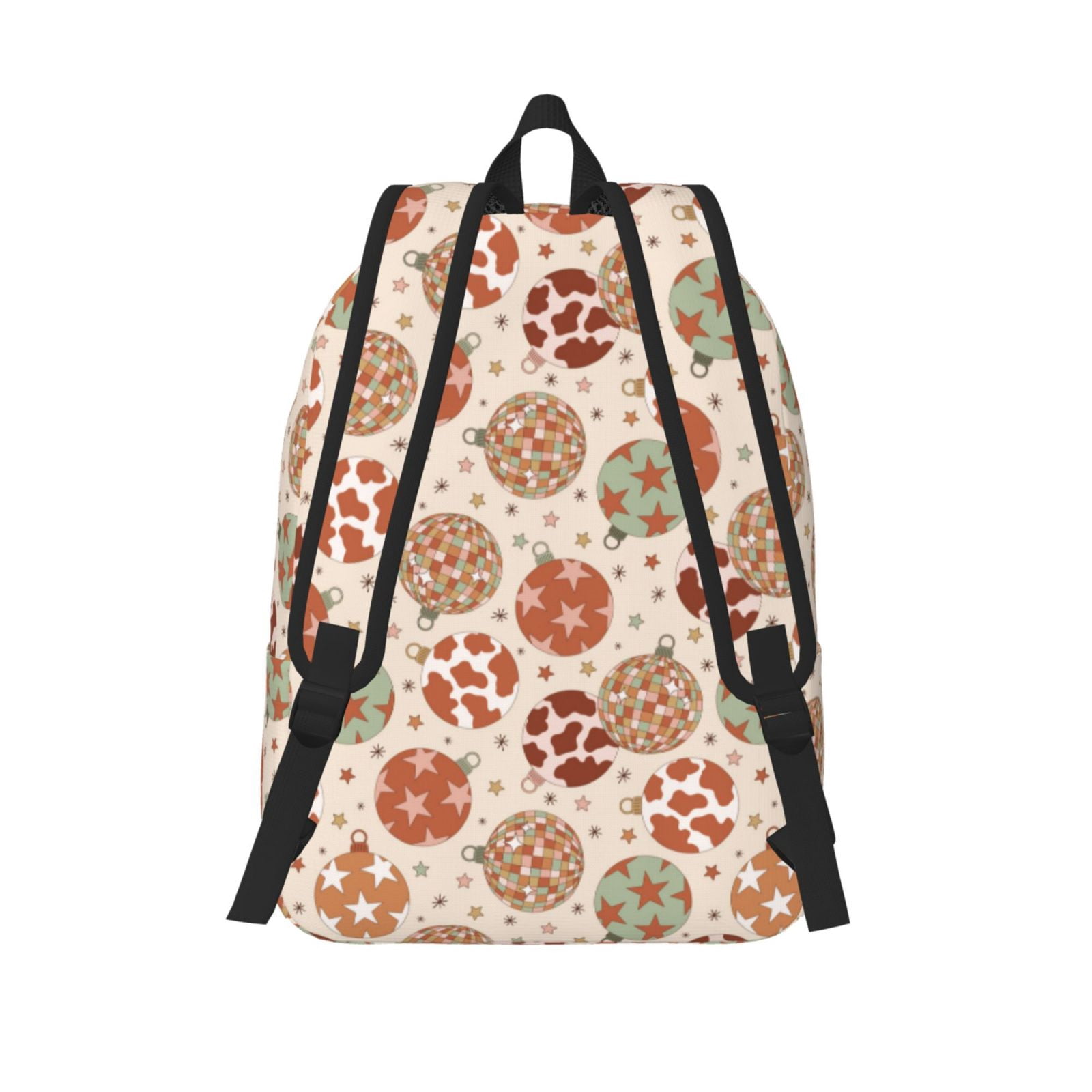 Picia Cow Spots And Disco Ball Printed Canvas Daypack - Stylish and Durable Vintage Compact Backpack - Class, Work, Travel, or Laptop Bookbag,Organized Compartments-Medium