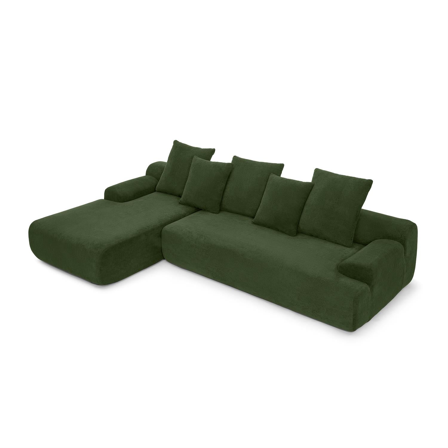 Demi Bonn 110"x67" Velvet L-Shape Sectional Sofa, Modern Upholstered Modular Couch for Living Room/Bedroom Furniture, Green