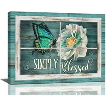 Butterfly Wall Art Teal Butterfly Floral Wall Decor Farmhouse Window Butterfly Pictures Canvas Prints Artwork Painting Modern Home Decorations For Bathroom Girls Bedroom Living Room Framed 16"x12"