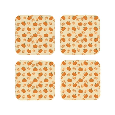 

Tideii Autumn Leaves And Pumpkins for Leather Coasters 4 Pieces Anti-fouling and Anti-scalding Decorative Coasters Suitable for Restaurants Kitchens Coffee Shops-Square