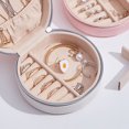 thumbnail image 2 of Vanity Box Faux Leather - Portable Zipper Round Necklace Organizer Jewelry Case, 2 of 6