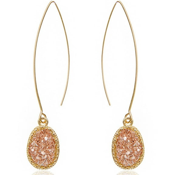Humble Chic Rose Gold Druzy Earrings for Women - Long Threader Earrings