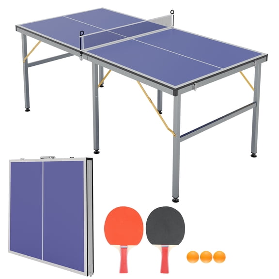 Ping Pong Table Foldable Table Tennis Table with Net, Table Tennis Paddles and Balls, 6x3FT Multi-Use Family Game Table for Kids Teenager Adult, Compact & Portable