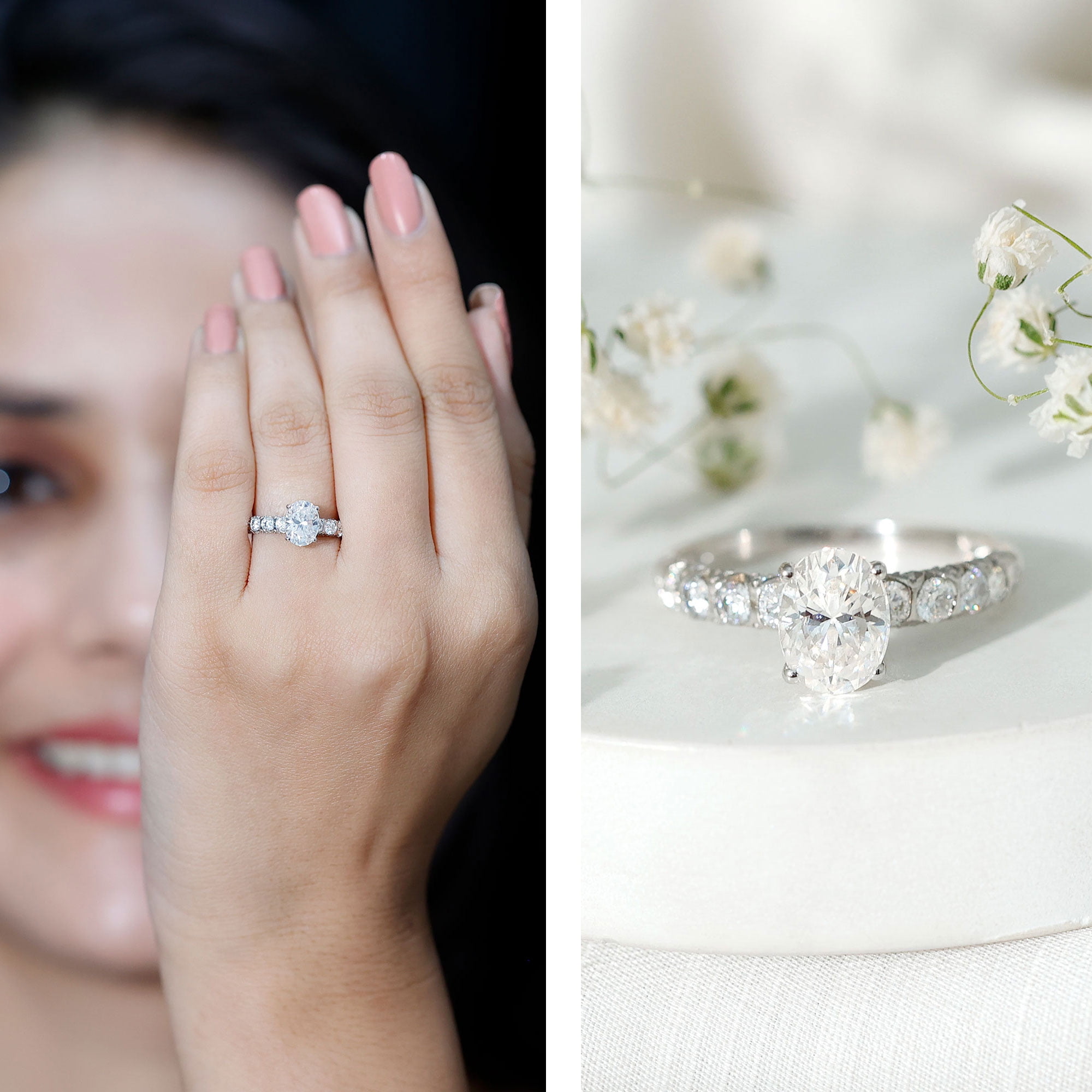 Rosec Jewels Moissanite Oval Solitaire Engagement Ring 1 Carat, 6X8 mm, D-VS1 Quality Certified Moissanite Ring - with Jewelry Box, 925 Sterling Silver, US 13.00