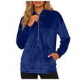 thumbnail image 4 of larppty Women's Velour Hooded Jacket Long Sleeve Half Zip Outerwear Soft Warm Velvet Jacket with Kangaroo Pocket (Blue, S), 4 of 9