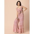 thumbnail image 1 of Indya Women's Blush Geo Knotted Crop Top and Sharara Pants Set, 1 of 6