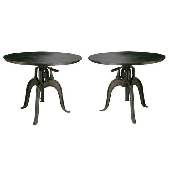 Home Square Contemporary Metal Crank Table in Gunmetal Gray - Set of 2