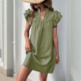 thumbnail image 2 of Womens Summer Dresses Fashion Solid Color Layered Sleeve Texture Standing Collar Dress Short Sleeved Lapel Dress Casual Beach Party Dresses, 2 of 8