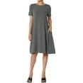thumbnail image 1 of Robe T-Shirt Évasée à Manches Courtes Col Bateau Longueur Genou avec Poche pour Femmes PLUS, 1 of 6