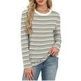 thumbnail image 2 of XPMWRP Women's Long Sleeve Top Blouse Fall Casual Trendy Colourful Striped Sweatshirt Crewneck Loose Casual Shirts Khaki M, 2 of 7