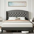 thumbnail image 3 of Tookss King Size Bed Frame,Upholstered Platform Bed with Wingback Headboard,Heavy Duty Button Tufted Bed Frame with Wood Slat Support,Easy Assembly,No Box Spring Needed,Light grey, 3 of 9