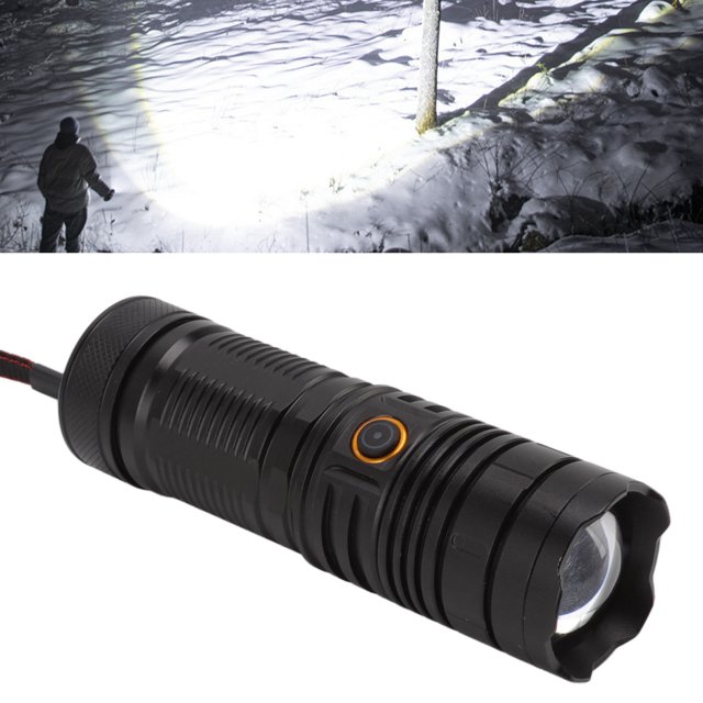 LED Outdoor Flashlight, Waterproof Long Range Zoom White Light Aluminum Alloy Shell Super Bright Easy To Use USB Flashlight for Travel