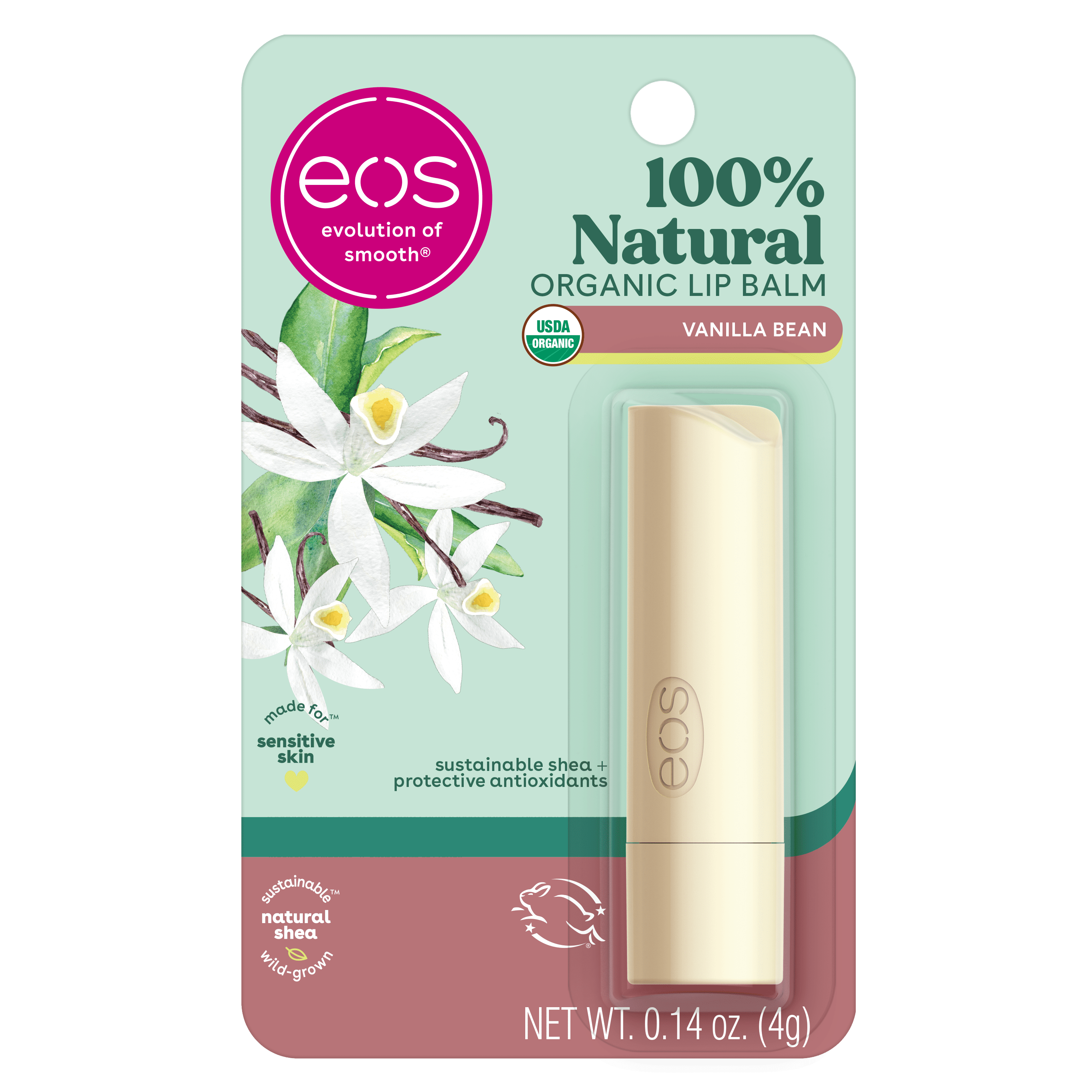eos 100 Natural & Organic Lip Balm Stick Vanilla Bean 0.14 oz
