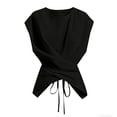 thumbnail image 2 of Favoffer Women's Strap Hem T-Shirts Round Neck Short Sleeve Slim Fit Casual Tops Knit Blouses Versatile Tees for Summer Outings Errands Streetwear Daily, 2 of 6