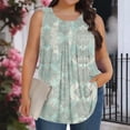thumbnail image 1 of XUNKUSGA Débardeurs Grande Taille pour Femmes Été Sans Manches Tunique Col Rond Décontracté T-Shirts Amples pour Femmes Mode Été Tunique Plissée Florale Blouses,L,Vert, 1 of 6