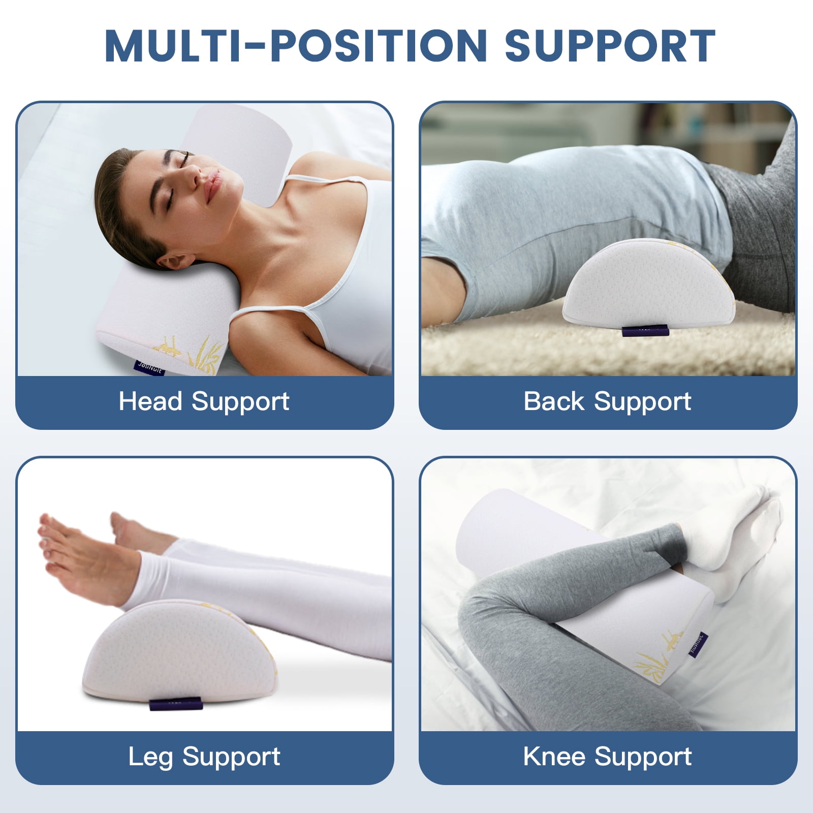 2Pcs Half Moon Bolster for Head, Knees,Ankle Support, Leg Elevation Cushion - Back, Lumbar, Neck Pain Relief,Semi Roll Gel Foam Pillow for Back and Side Sleepers -Chair Seat Pillow