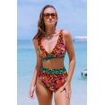 thumbnail image 5 of ROASO Women's V Neck Leopard Printed High Waist Sexy Swimsuit Two Piece Swimwear Bikini Set, 5 of 8