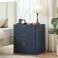 thumbnail image 5 of LELELINKY Fluted Nightstand with Charging Station, Mid Century Bedside Tables with 3 Drawers, Small End Tables for Living Room, Blue, 5 of 9