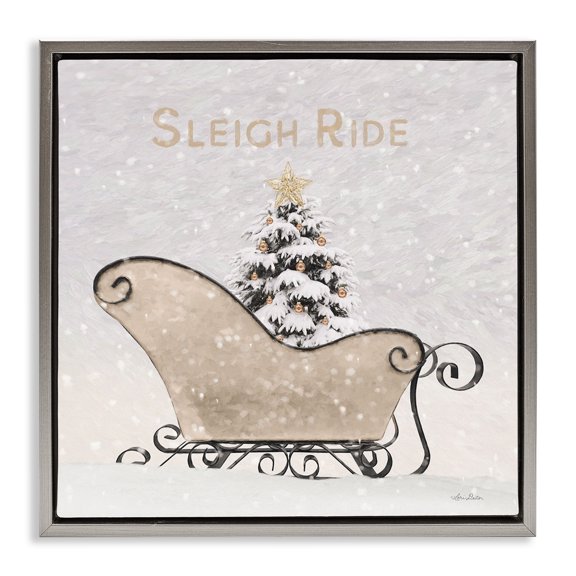 Stupell Industries Sleigh Ride Winter Scene Holiday Painting Gray Floater Framed Canvas Art Print Wall Art, 18 x 18