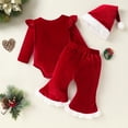thumbnail image 3 of Younger Tree Newborn Baby Girl Christmas Outfits Toddler Red Santa Long Sleeve Romper Pants Hat Clothes Set for 0-3 Months, 3 of 7