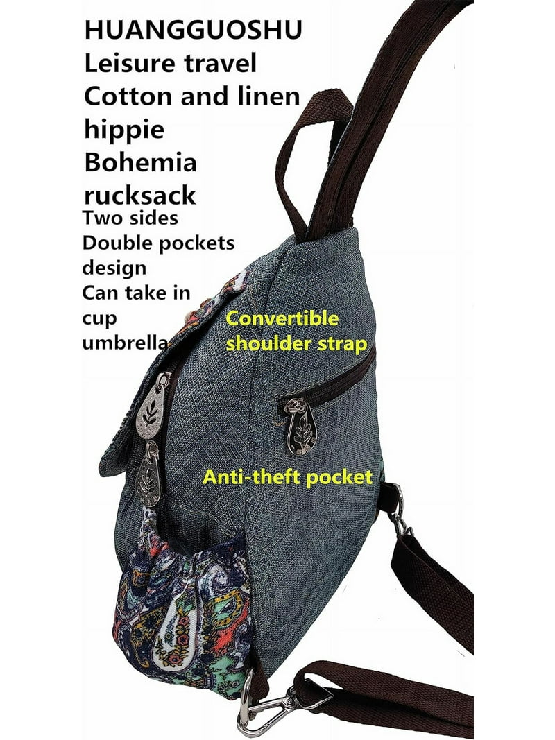 Womens Hippie Cotton Hemp Cloth Backpack Boho Vintage  display picture 1