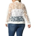 thumbnail image 3 of MODA NOVA Juniors Plus Size Mesh Sheer Floral Lace Long Sleeve Bomber Jacket White 2X, 3 of 5