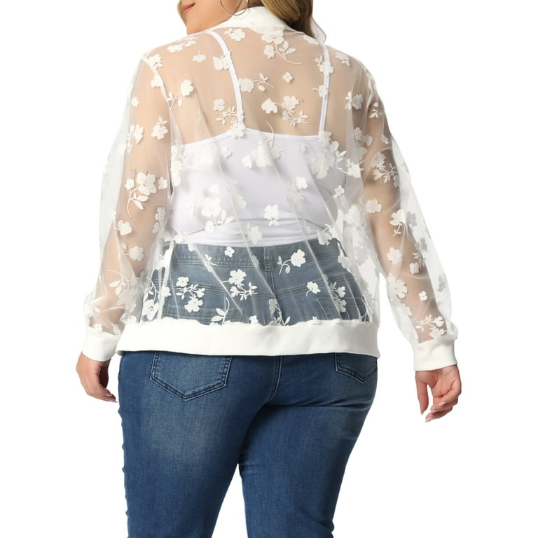 MODA NOVA Juniors Plus Size Mesh Sheer Floral Lace Long