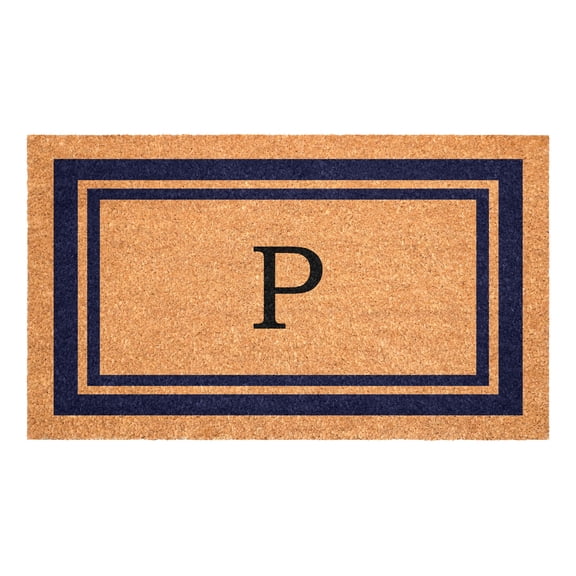Dark Blue Border Monogram Doormat (Letter P)