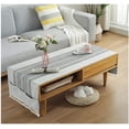 thumbnail image 1 of Nappe de Table Basse, Housse de Table Basse avec Poches et Pompon, Coton Lin Imperméable Petite Nappe Rectangulaire Rayée Laveuse Sécheuse Réfrigérateur Housse Anti-Poussière-H-50x145cm(20x57 Pouces), 1 of 7