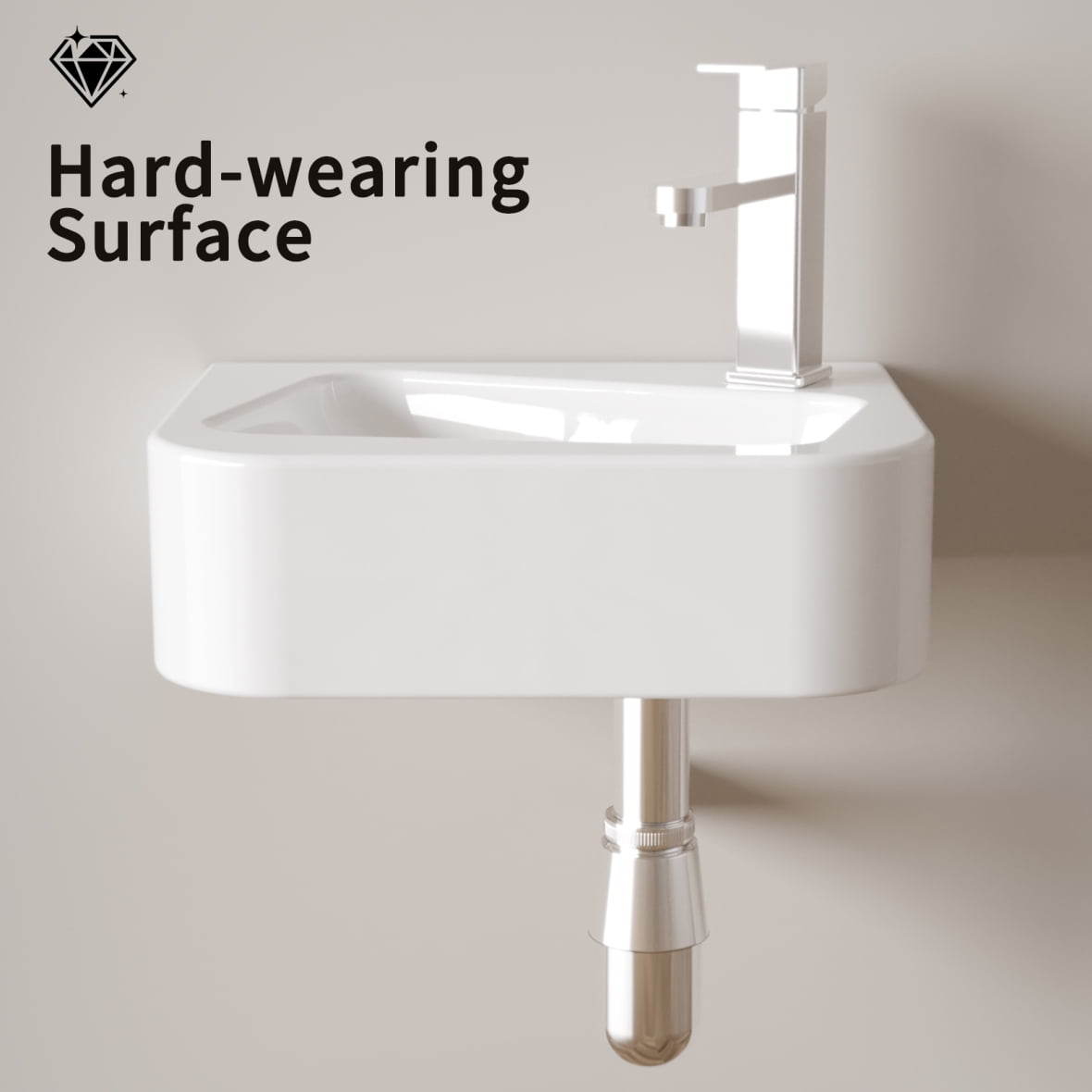 Wall Mounted Bathroom Sink 14" x 10" Rectangle Vessel Sink for Small Modern Bathrooms White Ceramic Vanity Sink with Drain Opening