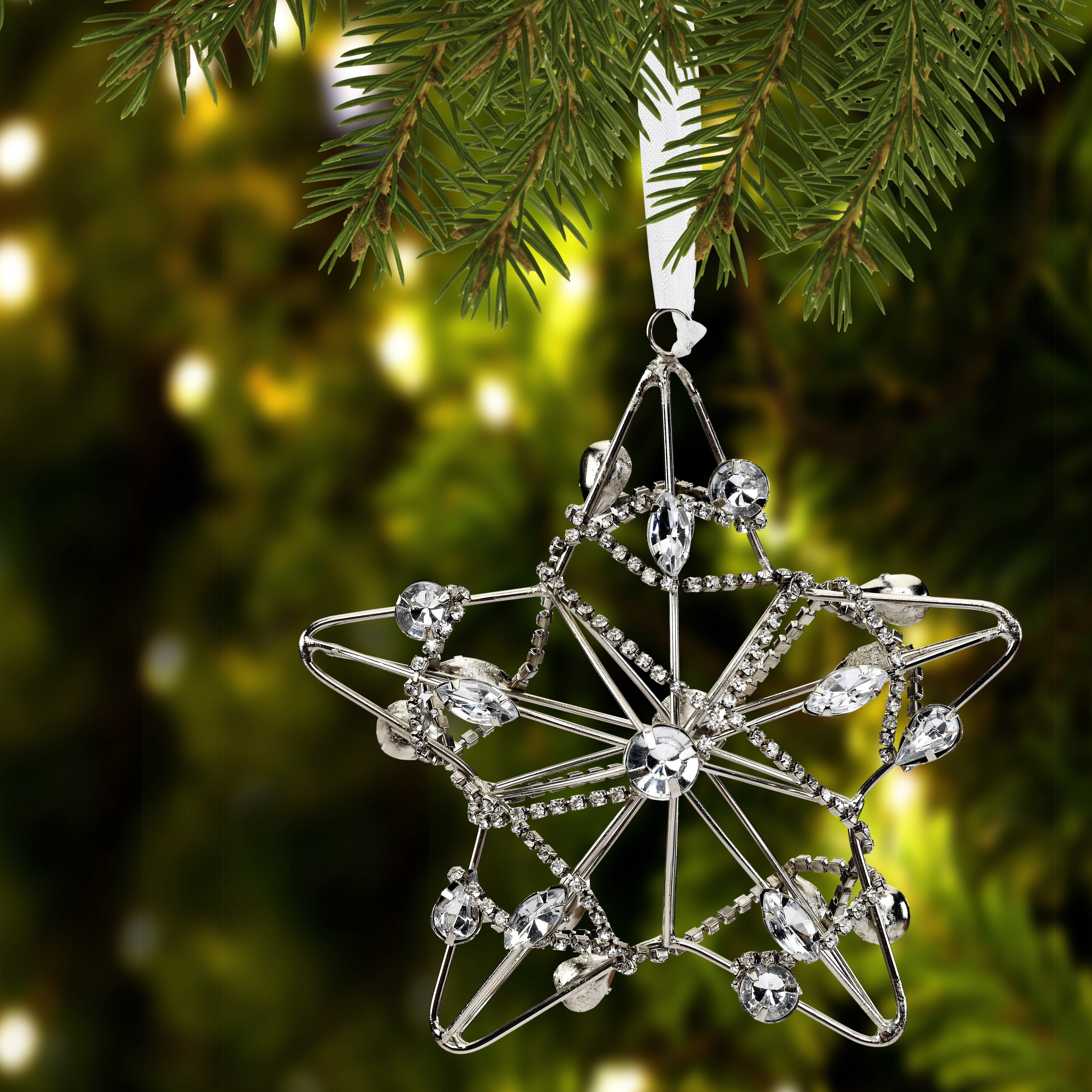 LR Home Gold and Silver Shining Crystal Chain Wrapped Star Ornament, Set of 4