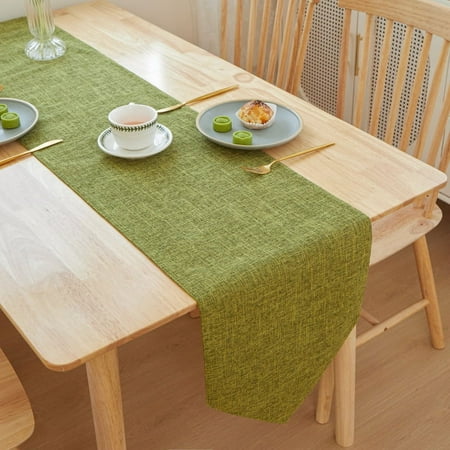 

Nvzi-a solid color linen simple long strip table flag tea flag cloth dining cabinet tea table flag desktop decoration (green 240*30cm)