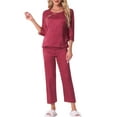 thumbnail image 2 of INSPIRE CHIC Women's Pajama SetsSilky Long Sleeve Round Neck Floral Loungewear M Red, 2 of 6