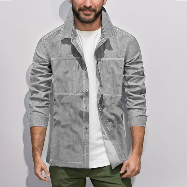 pstuiky camisa de manga larga para hombre, Camiseta lisa de manga larga con cuello vuelto para hombre, informal, elegante, cómoda, con bolsillos, botones y cremallera. salir tops xxxl