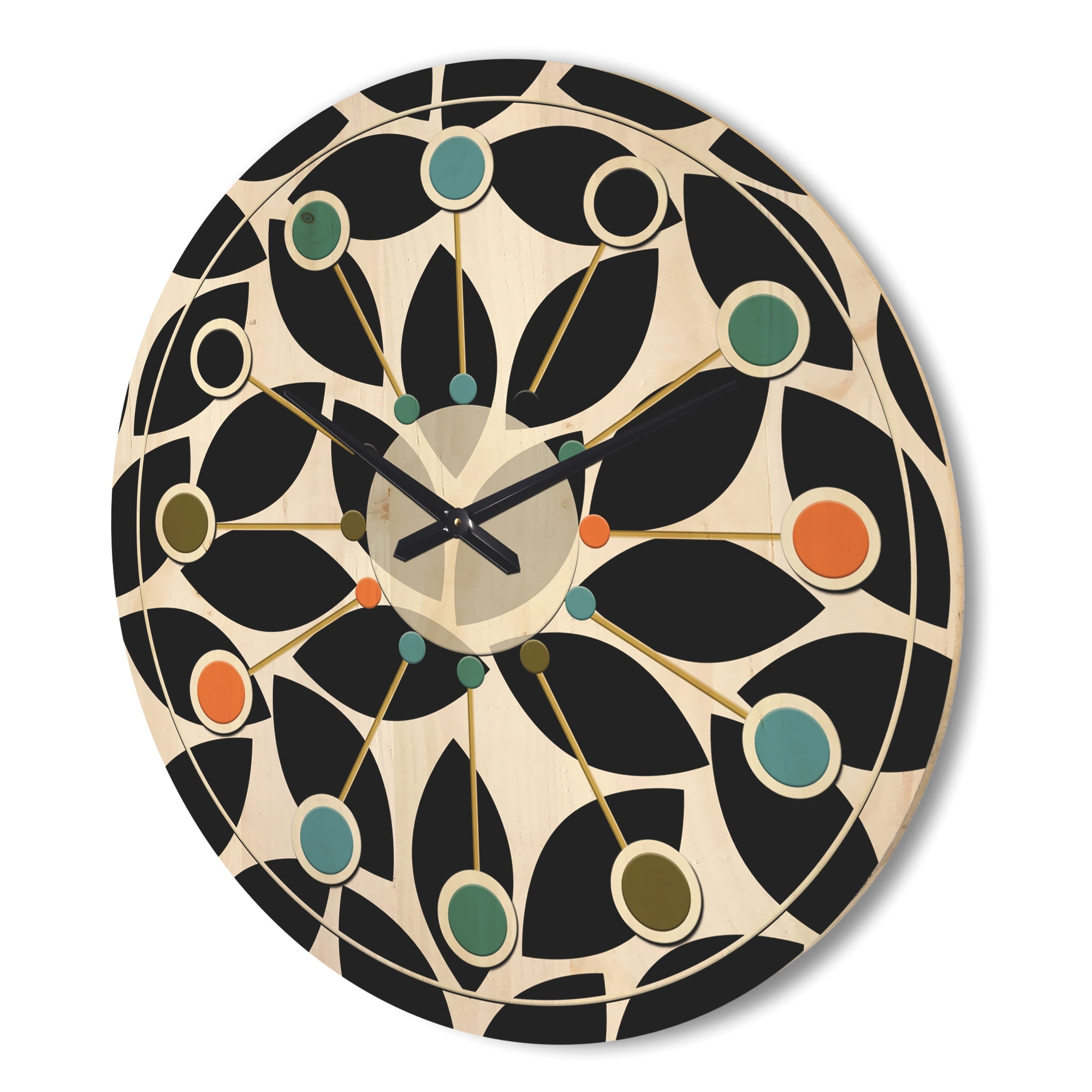 Designart 'Black and White Geometric Pattern XII' Mid-Century Modern Wood Wall Clock