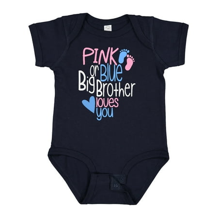 

Inktastic Pink or Blue Big Brother Loves You Footprints and Heart Gift Baby Boy Bodysuit