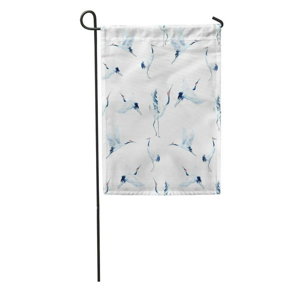 POGLIP Bird Watercolor Pattern Red Heads Crane White Heron Flowers Drawing Garden Flag Decorative Flag House Banner 28x40 inch