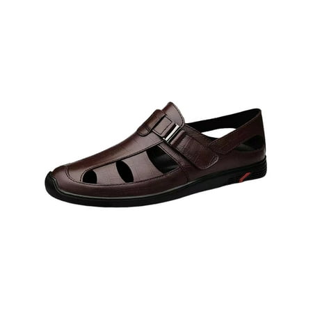

Daeful Man s Summer Shoe Closed Toe Sandals Cutout Walking Sandal Men Breathable Comfortable Roman Beach Shoes Brown 7.5