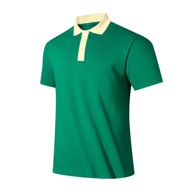 pstuiky Mangas cortas para hombre, Camisa de manga corta con botones y cuello vuelto para hombre, informal, transpirable, con bloques de color camisetas de hombre xxl
