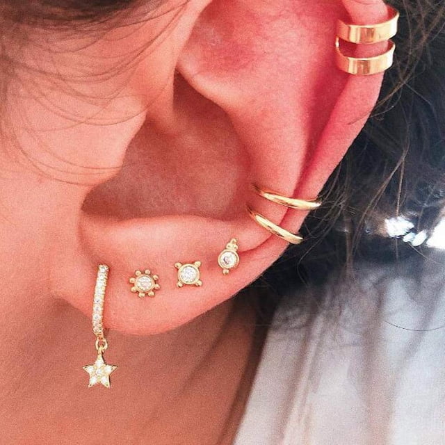Múltiples piercings lindo aro grande elegante pedrería aretes conjunto vintage estrella arete conjunto bohemio aretes aretes oro punk cadena aretes conjunto para mujeres y niñas Sincero Hogar