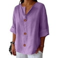 thumbnail image 7 of Holzkary Cotton Linen Shirt for Women Loose Fit 2025 Trendy Linen Shirts for Women Summer Cotton Linen V Neck 3/4 Sleeve Tops Loose Vacation Beach Solid Blouses Tunic Tops Purple 5Xl, 7 of 7