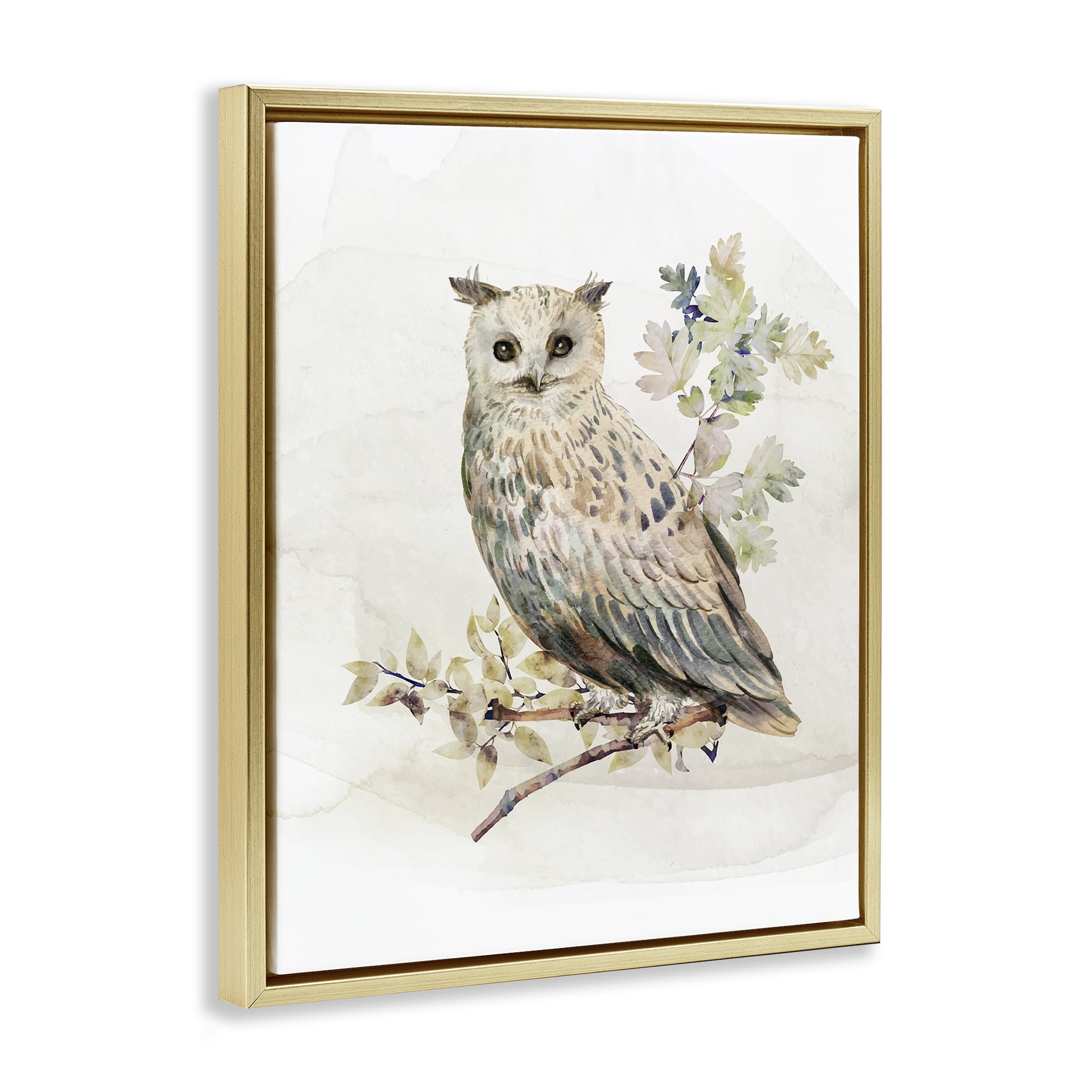 Stupell Industries Forest Owl with Foliage Gold Framed Floater Canvas Wall Art, design by CAD Designs