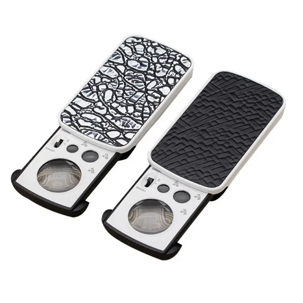 Lupa de joyería, 2 colores 30X / 60X / 90X Lupa óptica de bolsillo con luz LED para comprobar joyas (blanco+negro)