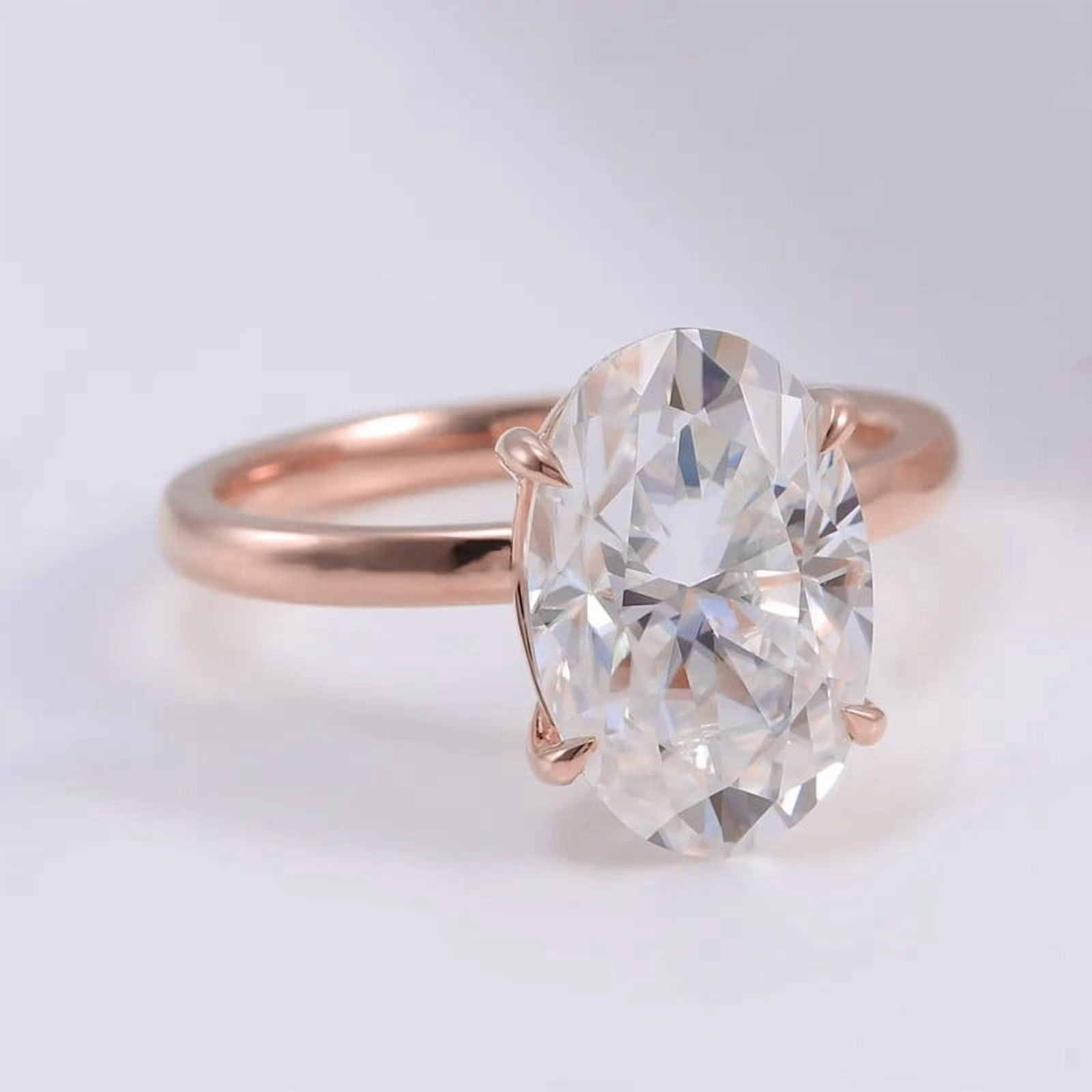 solitaire jewels 3.75CT Oval Moissanite Solitaire Engagement Ring For Women, 14K Rose Gold