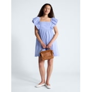 Free Assembly Women's and Women's Plus Square Neck Flutter Sleeve Mini Dress, XS-4X