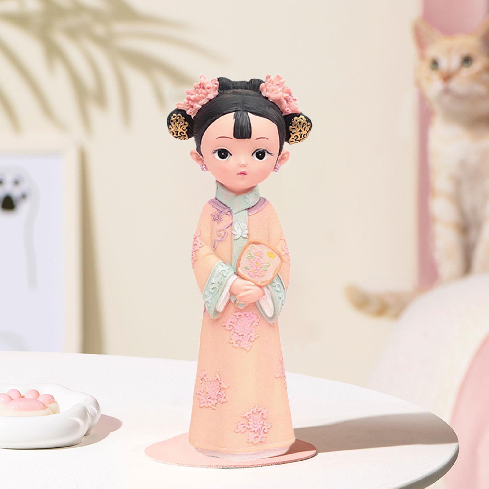 WLPZXP Girl Resin Statue Desktop Doll Toy Hanfu Dress Decoraitve Miniature Figurine for 12x8x22cm Fan