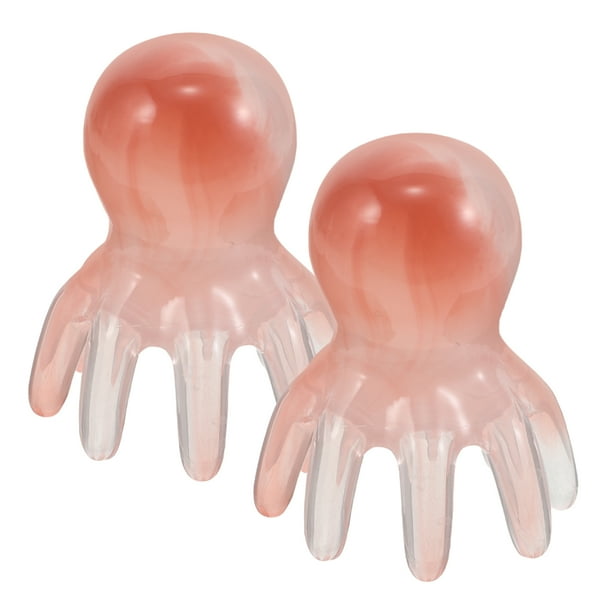 2 peines masajeadores de cabeza con forma de pulpo, peine de masaje de puntos de acupresión de mano para la palma de la mano, automasajeadores para cabello, espalda, cuello y espalda, color rosa.